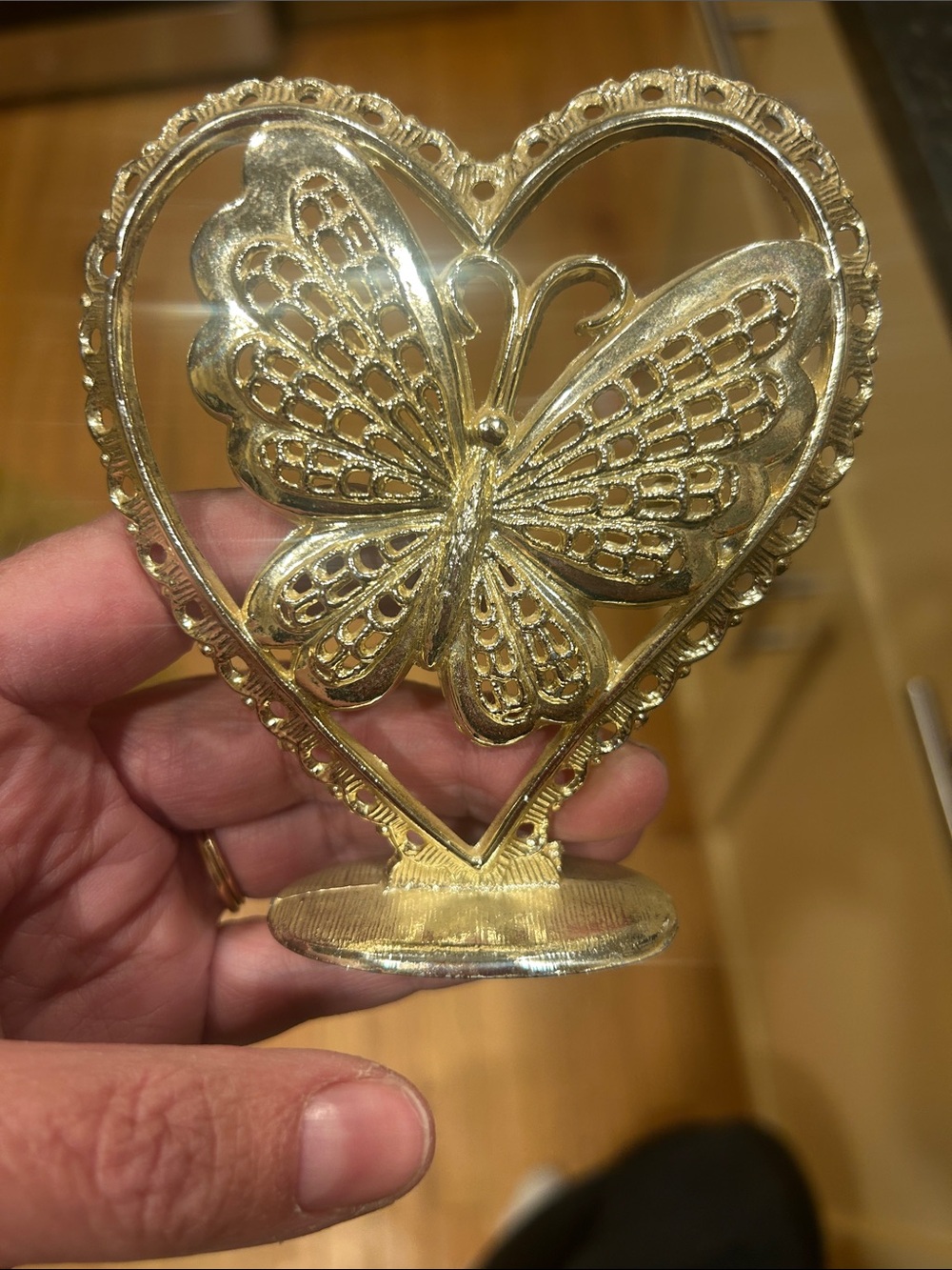 Vintage gold  Butterfly Heart earring holder -